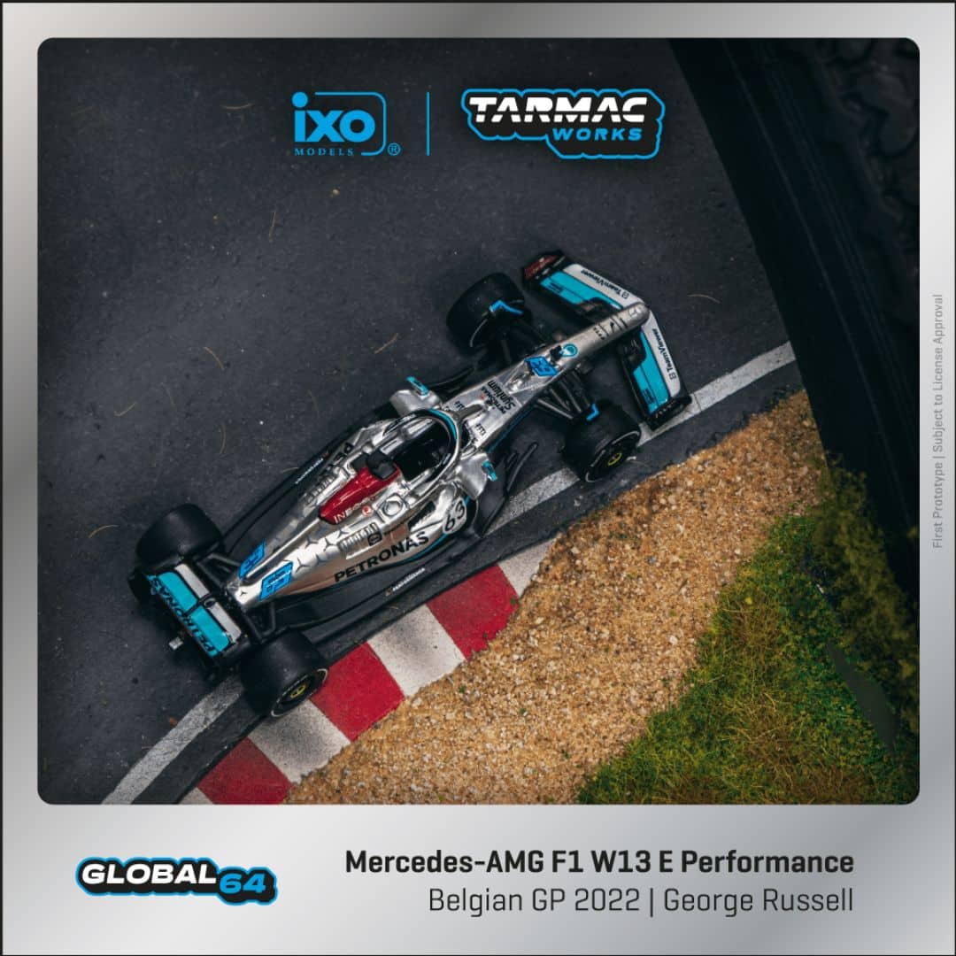 Mercedes-AMG F1 W13 E Performance George Russell 2022年比利時大獎賽參賽車 Tarmac Works 1:64比例模型車