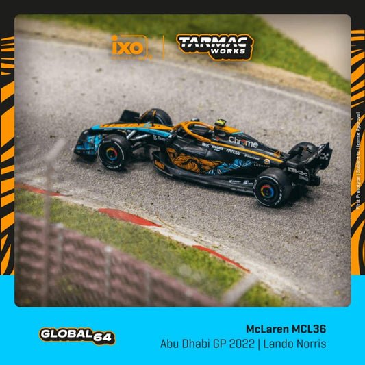 McLaren MCL36 Lando Norris 2022年阿布扎比大獎賽參賽車 Tarmac Works GLOBAL64 1:64比例模型車